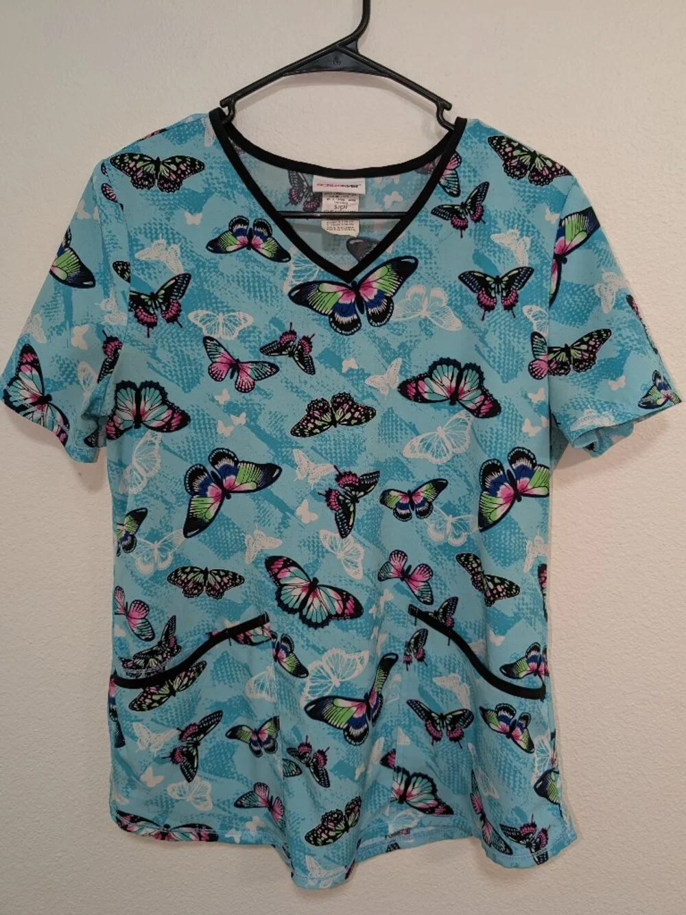 ScrubStar Blue Butterfly Womens Scrub Top Small